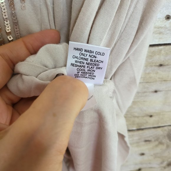 Pretty Beige & Gold Sequin Short Sleeve Top - Picture 7 of 7